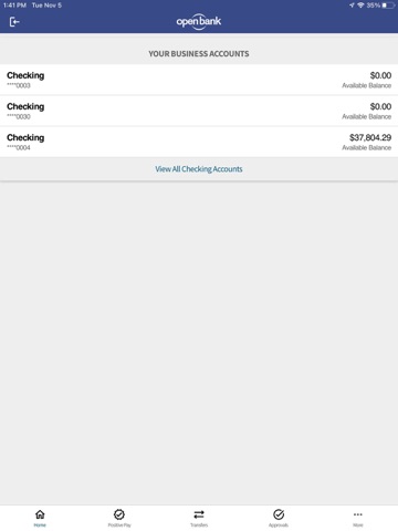 Open Bank Cash Management iPad screenshot