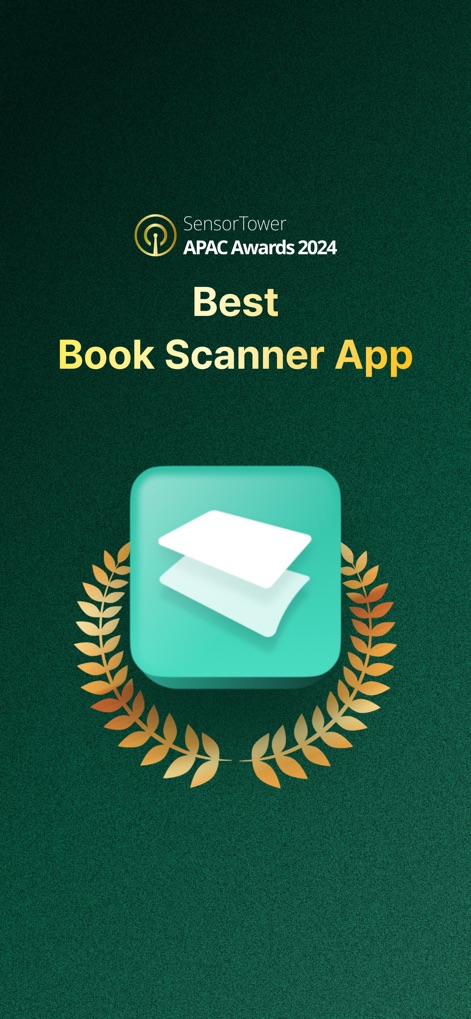 vFlat Scan - PDF Scanner, OCR - La aplicación 'vFlat Scan' ostenta el prestigioso reconocimiento de los 'SensorTower APAC Awards 2024' y el título de 'Best Book Scanner App', destacando su excelencia.