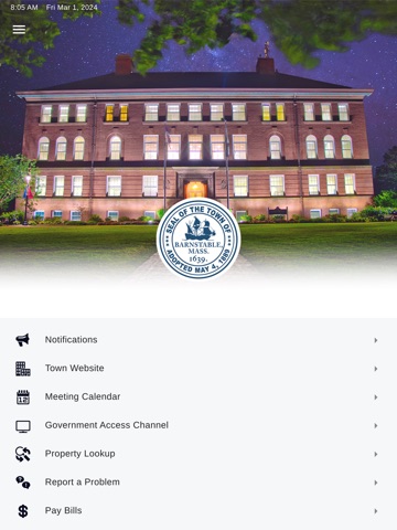 My Barnstable iPad screenshot