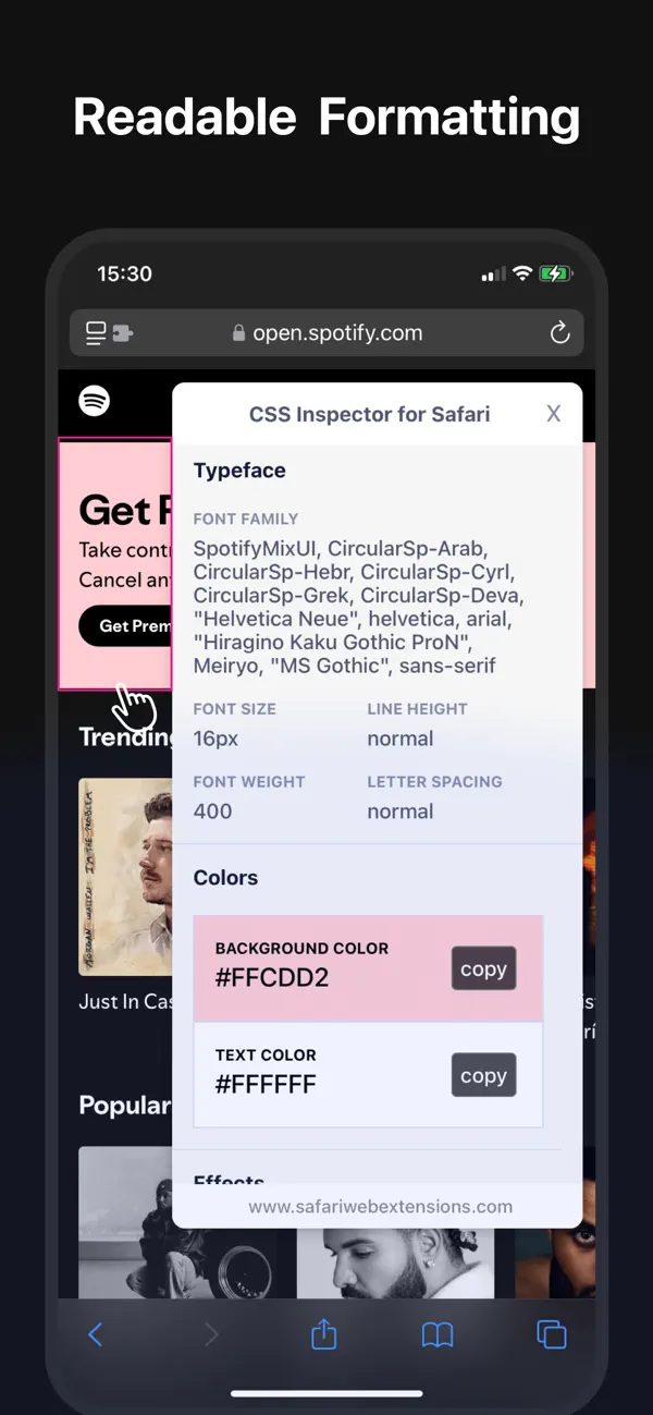 #2. CSS Inspector for Safari (iOS) 来自: Alfredo Grassau