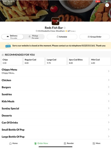 Reds Fish Bar, iPad screenshot