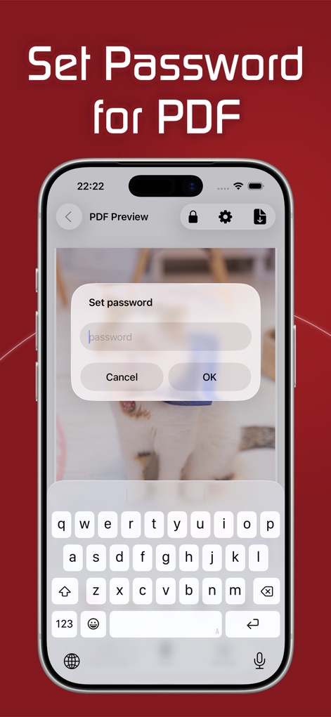 Image to PDF - Convert to PDF - The app prioritizes document privacy by allowing users to "Set password" for their PDFs directly within the preview screen, providing an essential layer of protection.