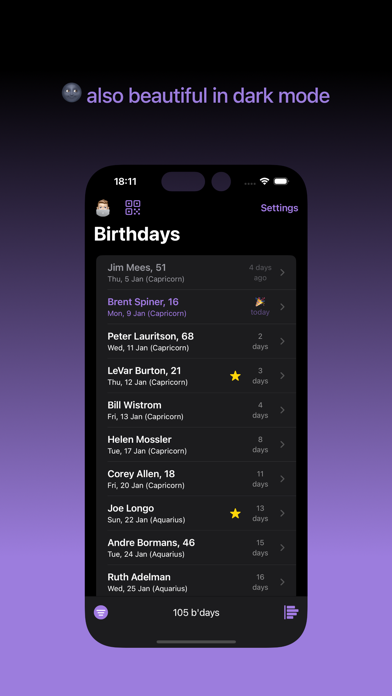 Birthdays, only! Never forget. Screenshot