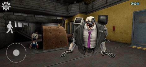 Ice Scream 8: Horror Games - Users can navigate through the industrial factory environment, encountering varied threats such as the small, familiar Rod and the imposing, larger robotic antagonist.