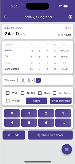 CrickMatch - Live Scorer iPhone screenshot 2