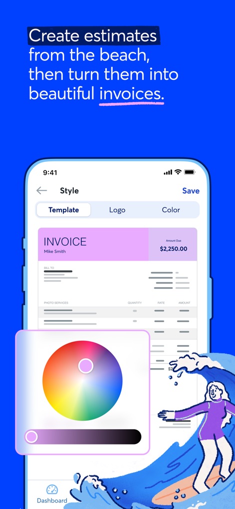 Wave: Small Business Software - Create polished, personalized invoices using various customizable templates and integrate unique branding elements like company logos and custom color schemes.