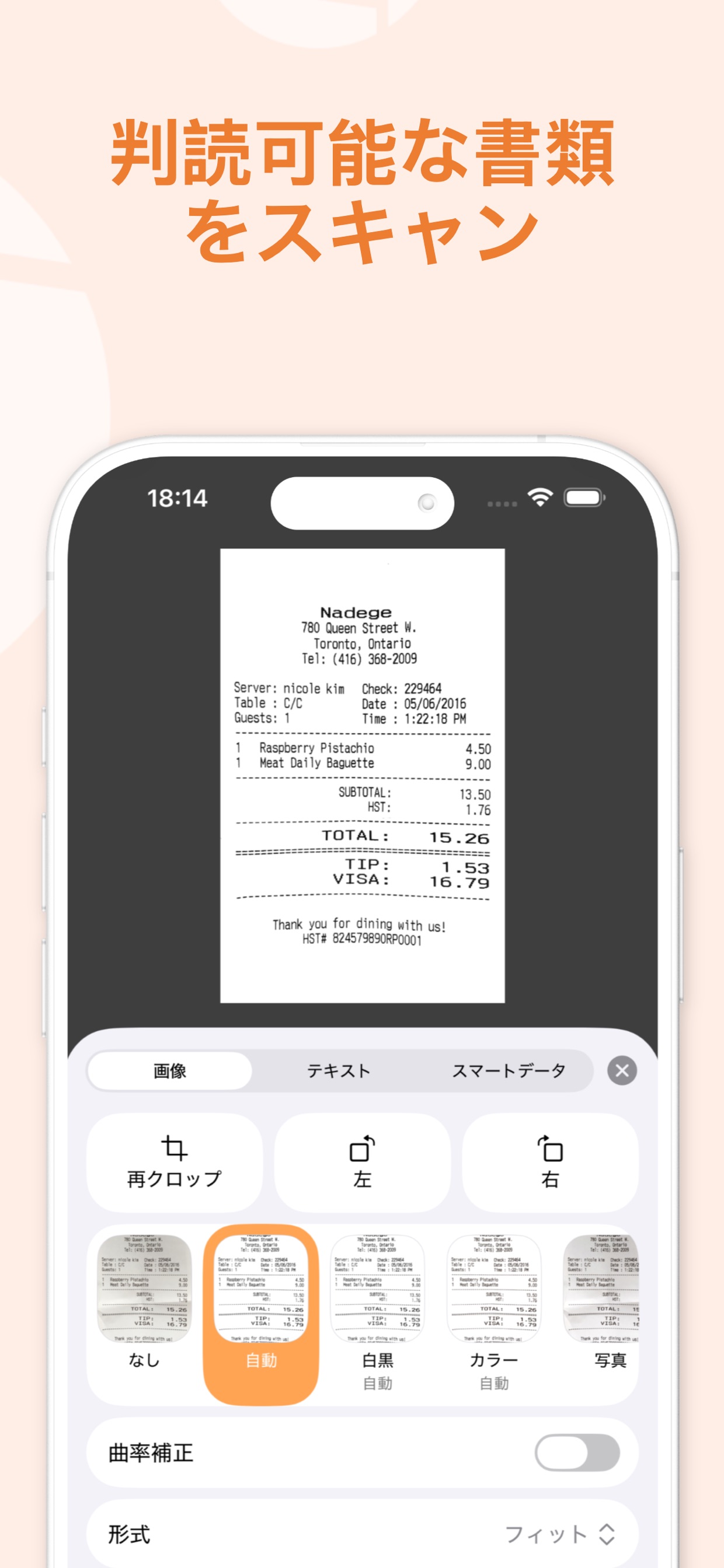 判読可能な書類をスキャン
