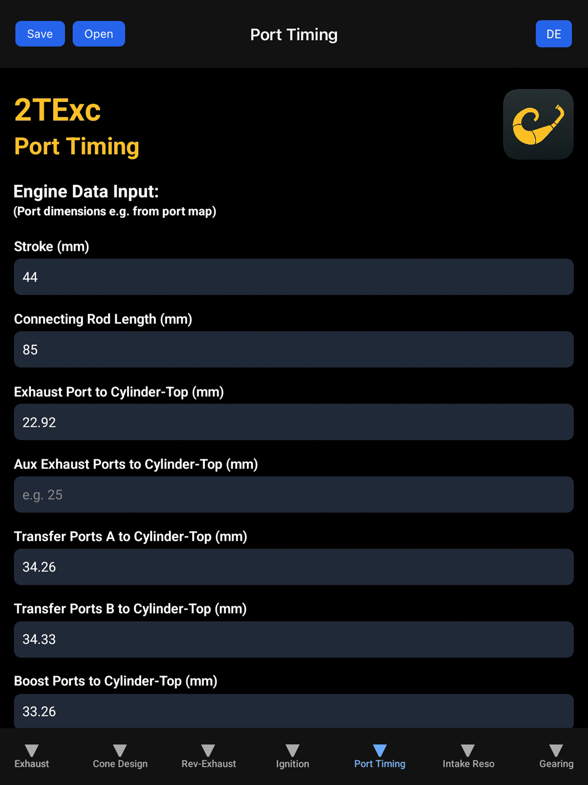 2TExc - 2T Exhaust Calculator