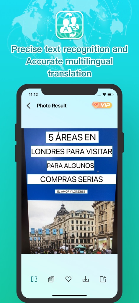 Live Translator:AI Translate - Experience Live Translator:AI Translate's accurate image translation feature, presenting the extracted and translated text directly from a photo and offering quick access to copy and share functionalities.