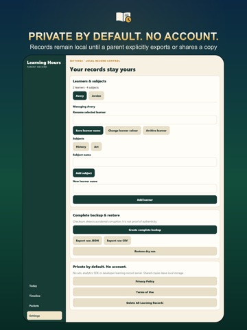 Homeschool Hours & Attendance iPad screenshot