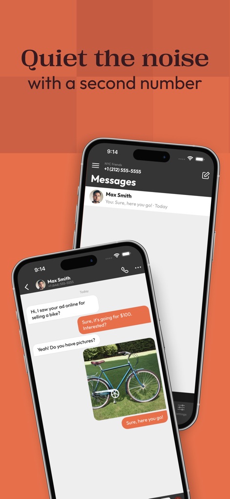 Hushed: US Second Phone Number - Examine the clean messaging interface for private conversations and the seamless ability to send and receive images within chats.