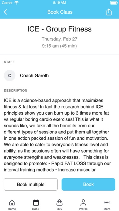Transform Fitness Booking APP Screenshot