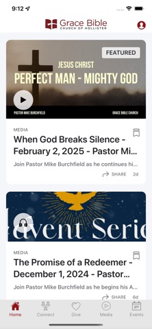 Grace Bible Church Hollister app screenshot