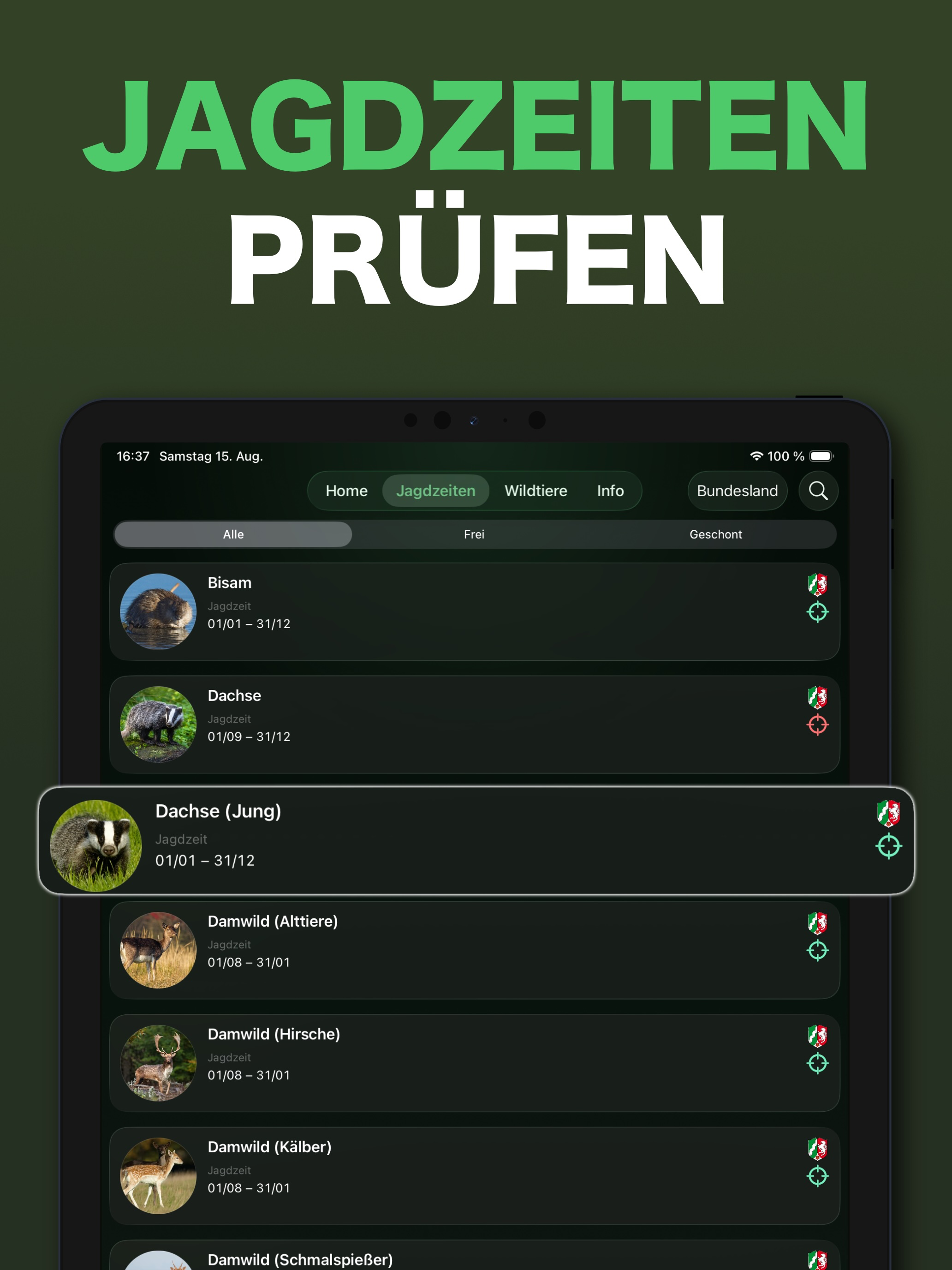 Jagdzeiten App - Hunting Plus screenshot 10