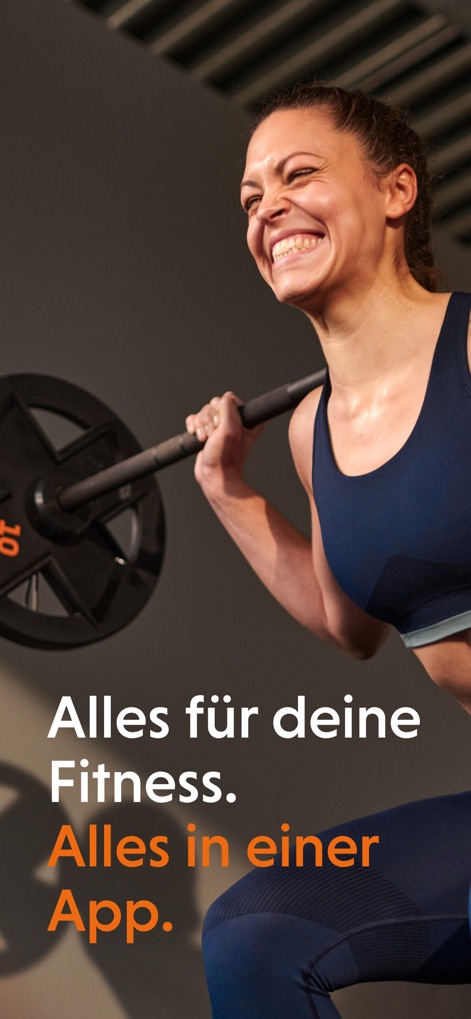 FitX App - Users are greeted by dynamic imagery of an active gym-goer and a clear, all-encompassing brand message for fitness.