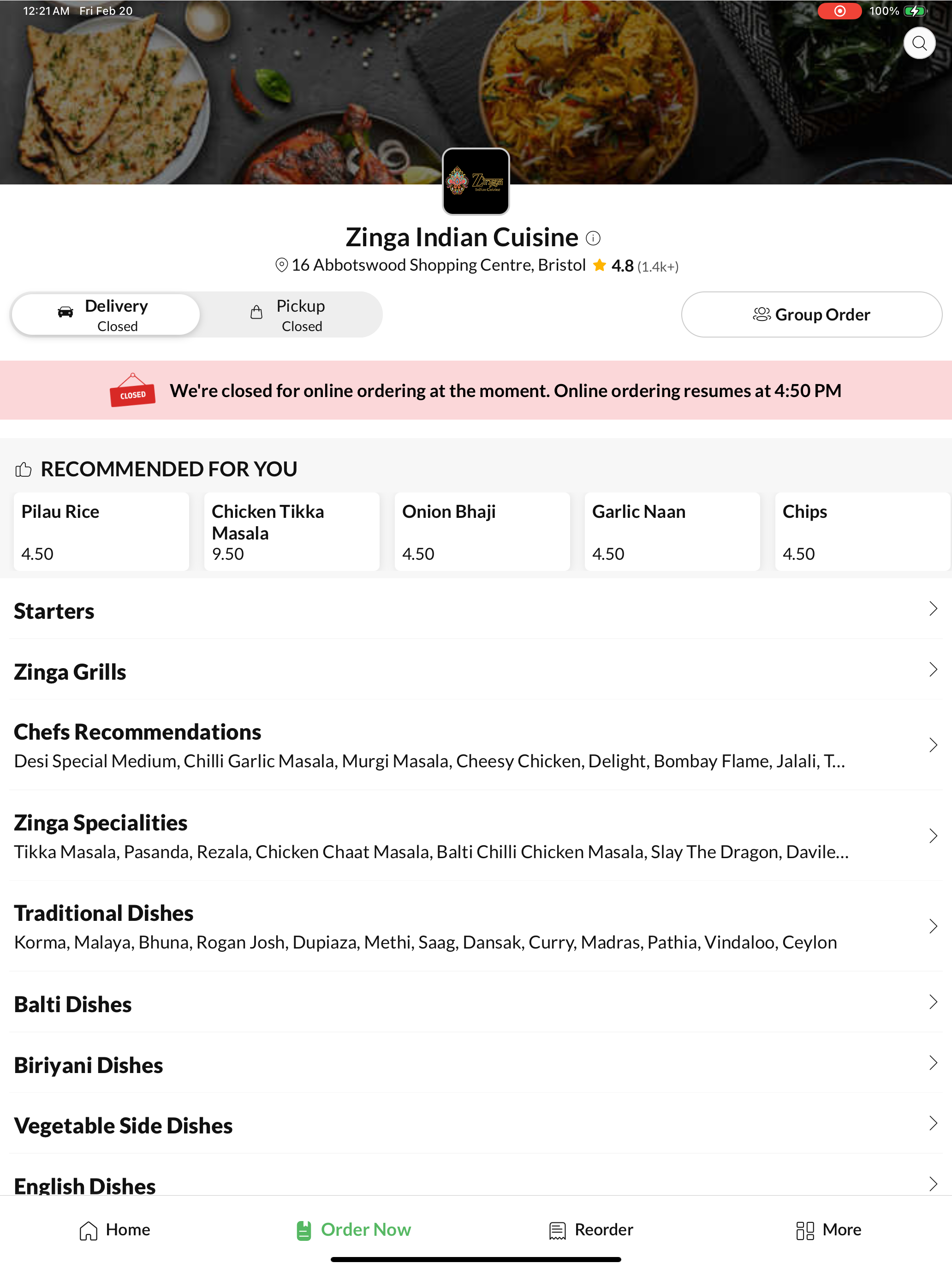 Zinga Indian Cuisine.