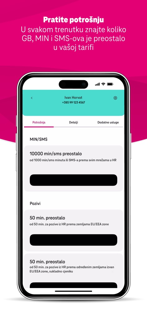 Telekom ME - Die App bietet eine detaillierte Übersicht über die verbleibende Nutzung, inklusive der verfügbaren Minuten und SMS sowie spezieller Anruf-Kontingente für internationale Gespräche.