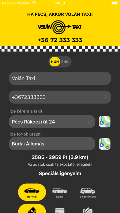 Taxi rendelés Pécs Screenshot