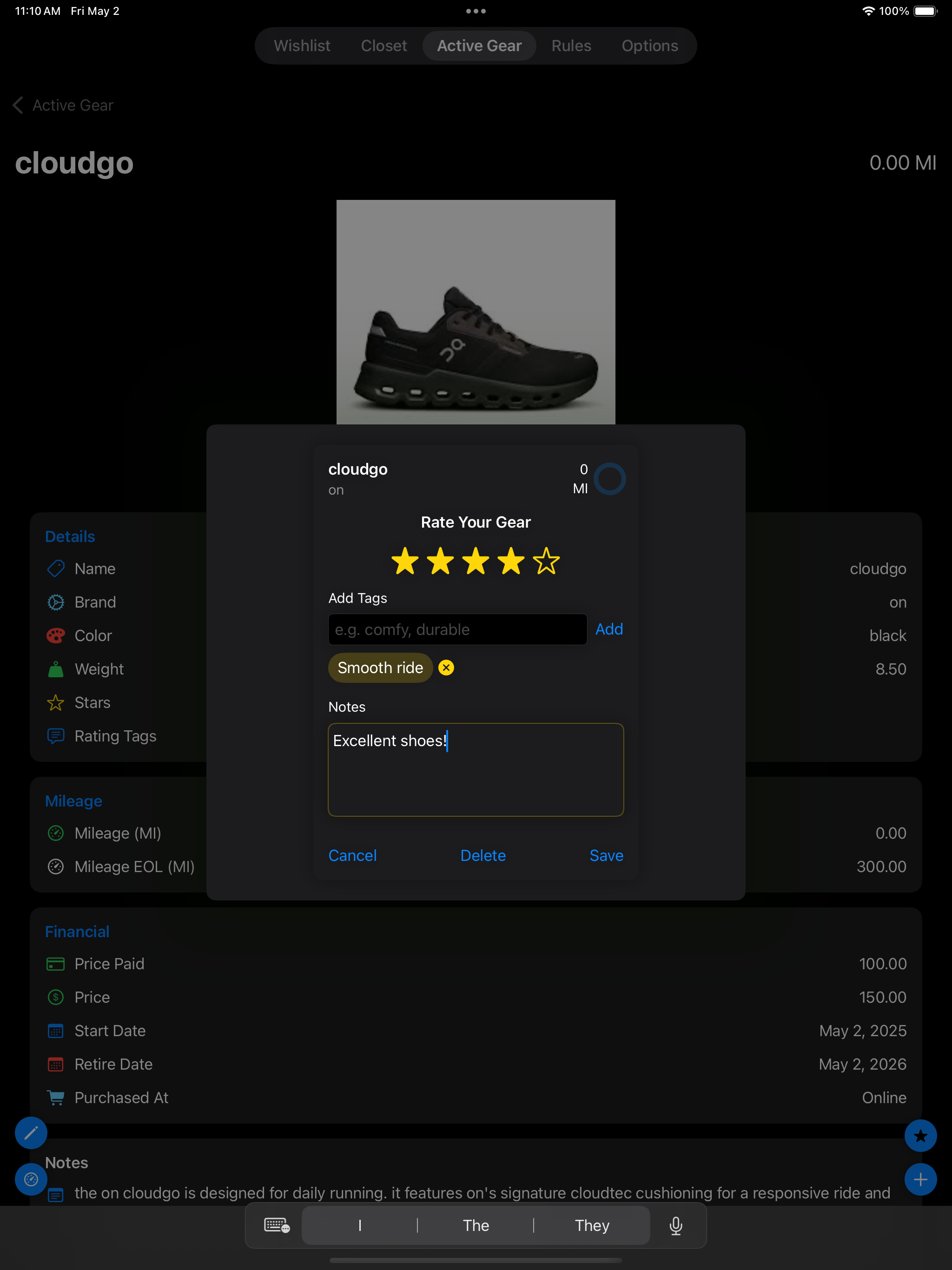 Run Kicks Shoe Mileage Tracker