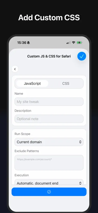 Screenshot 2 di 5 di Custom JS & CSS for Safari