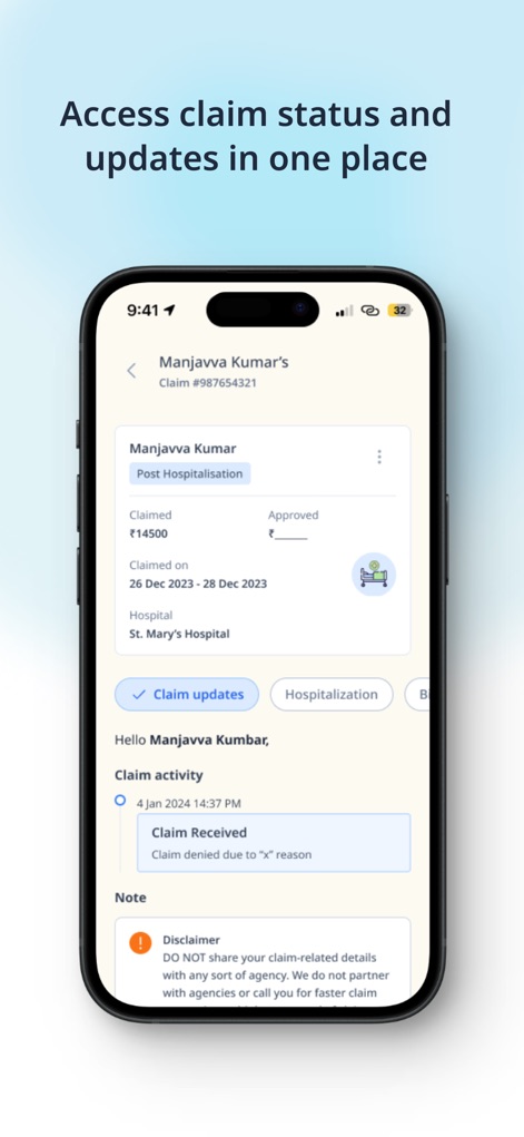 MAven - Borderless Benefits - The app provides clear claim details, including claimed and approved amounts, and offers a real-time activity log for easy tracking of claim status updates.