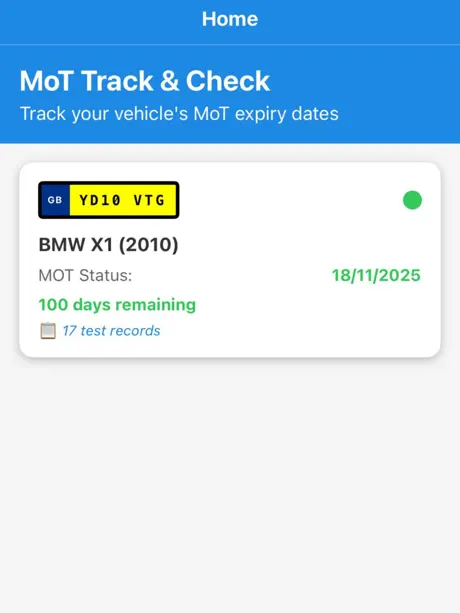 MOT Track reminder settings