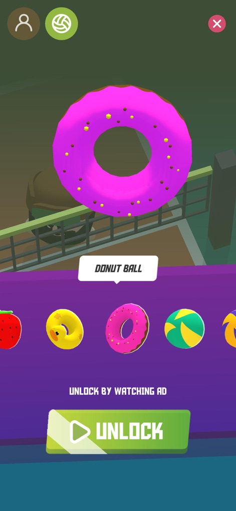 Volleyball Game - Volley Beans - Personalize the gameplay with diverse volleyball options, featuring the whimsical 'DONUT BALL' and a range of unique ball designs for users to unlock.