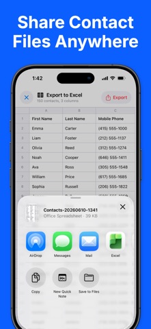 Export Contacts to Excel & CSV iPhone screenshot