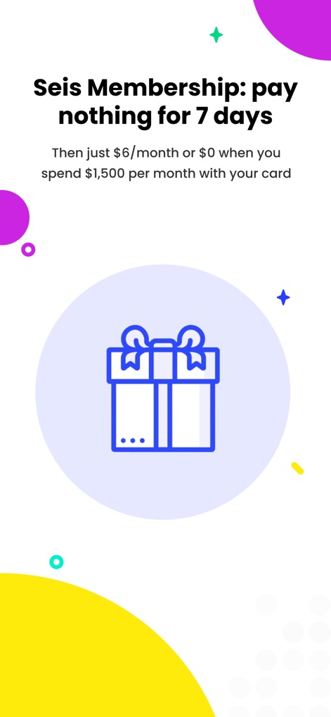 Seis: Mobile Finances - Nutzer profitieren von attraktiven Mitgliedschaftsmodellen, deren Vorteile durch das 'Geschenk'-Symbol und die detaillierten Preisinformationen wie 'pay nothing for 7 days' ansprechend präsentiert werden.