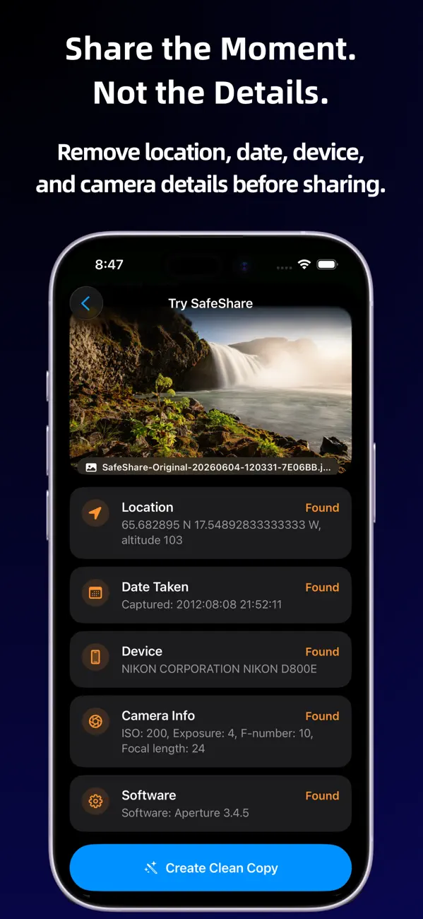 Screenshot #1 pour Metadata Remover: SafeShare