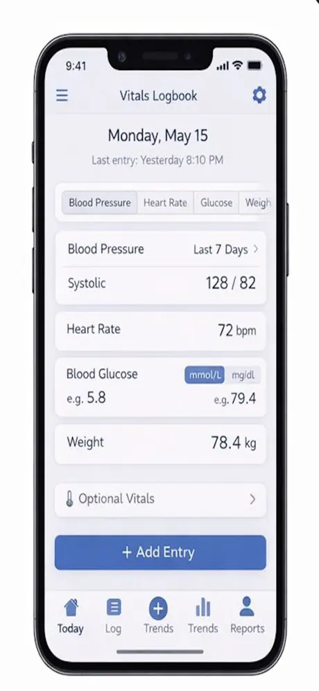 Vitals Logbook -Health Tracker 健康指标追踪器应用截图