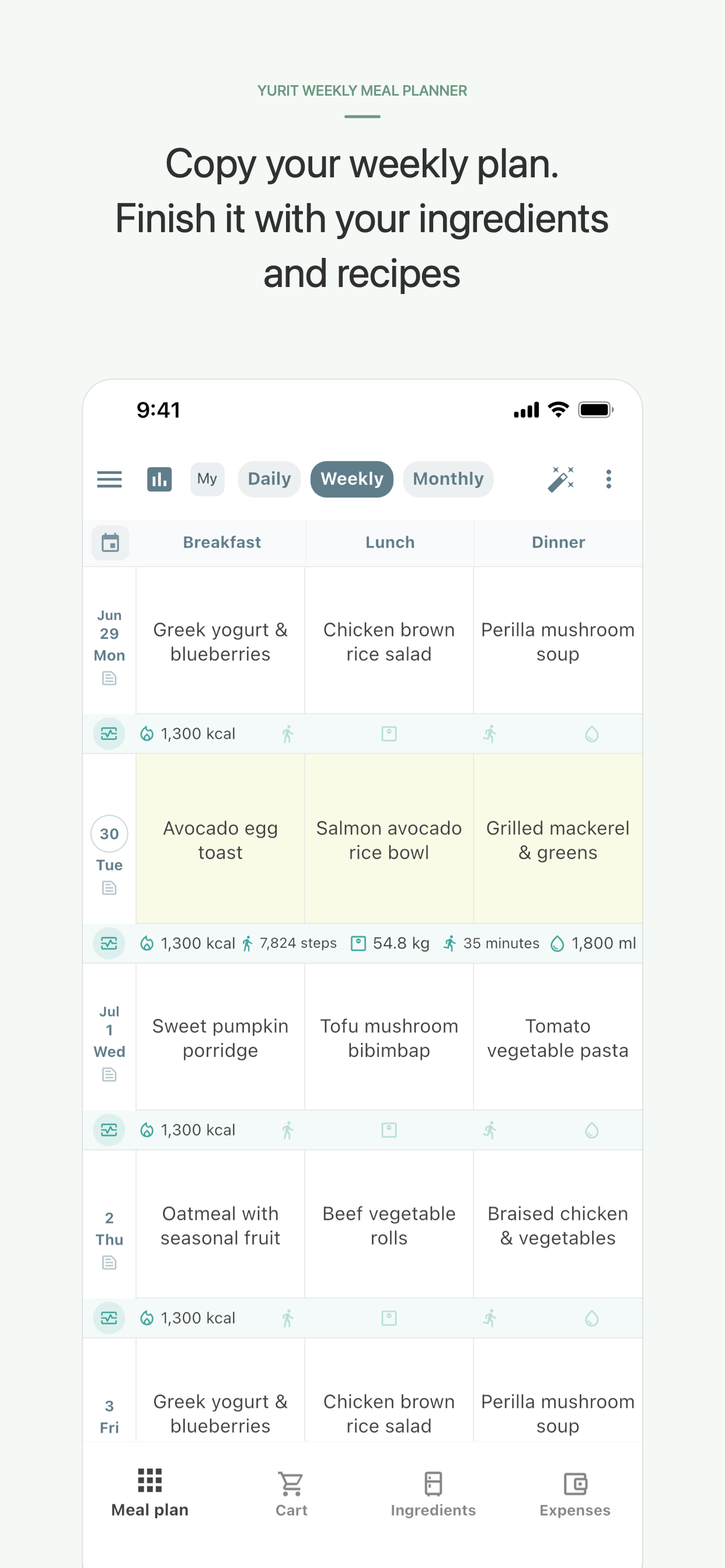 Yurit Meal Planner - Food Log screenshot 2