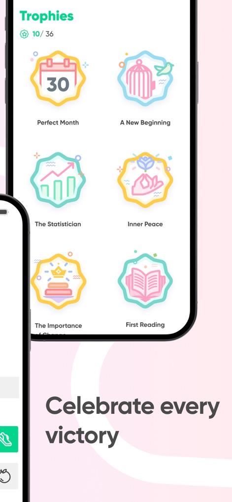 Quit smoking for good - Kwit - La aplicación gamifica el proceso ofreciendo trofeos como 'Perfect Month' y 'A New Beginning' para reconocer el esfuerzo constante de los usuarios.