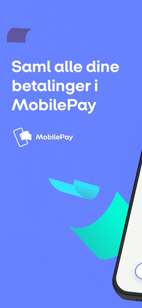 MobilePay - This screenshot visually introduces the app as a central payment hub, highlighted by the prominent MobilePay logo and clear introductory text.
