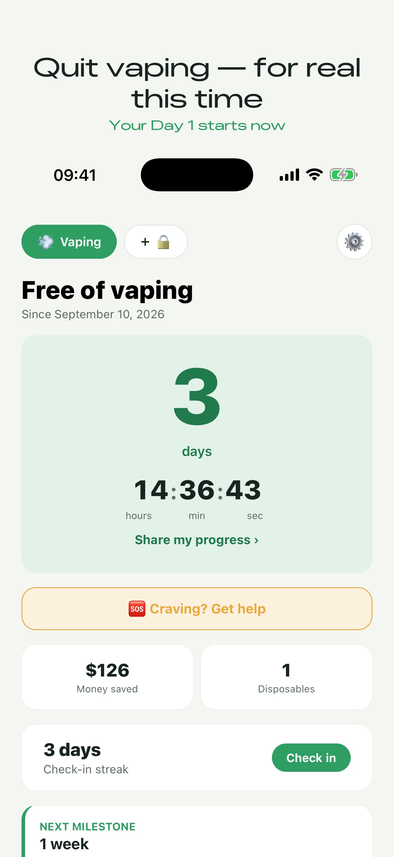 Screenshot 1 of QuitAura: Quit Vaping Tracker