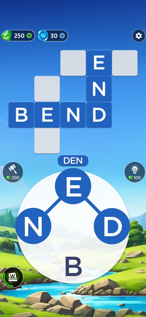 Words of Wonders: Crossword - The app clearly displays the interactive letter circle and the expanding crossword grid, crucial elements for engaging word discovery.