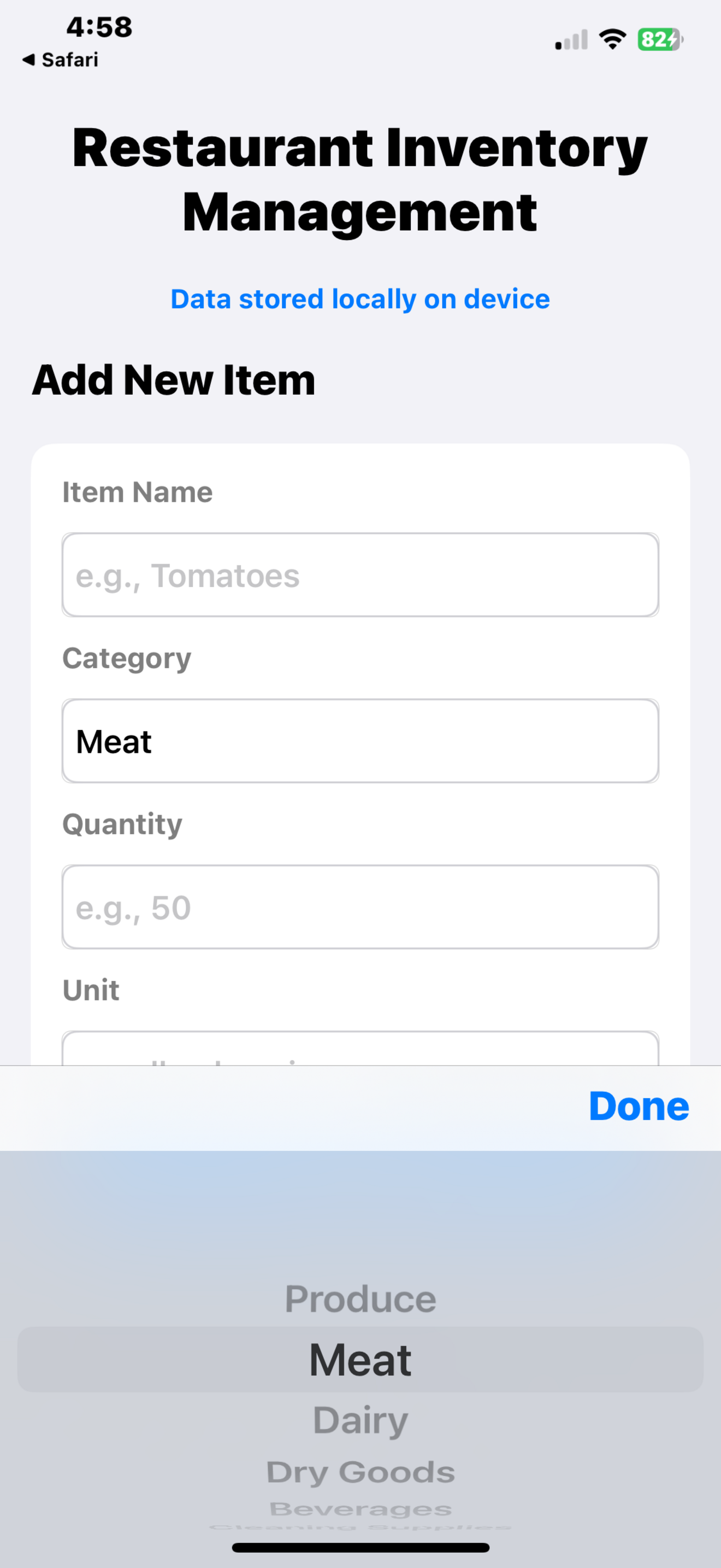 Restaurant Inventory Mgmt.