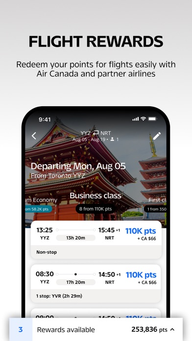 Air Canada + Aeroplan Screenshot
