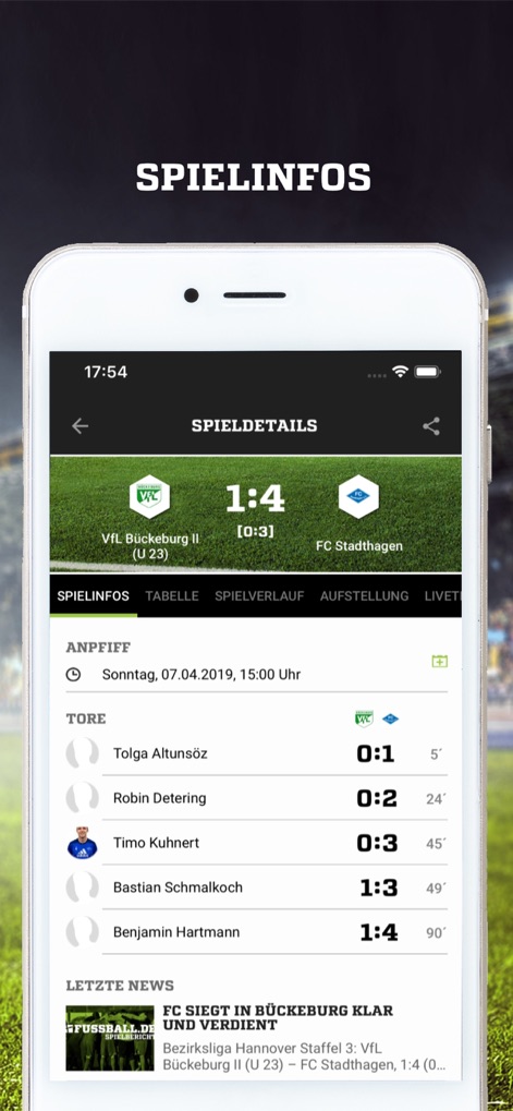 FUSSBALL.DE - Diese Ansicht bietet umfassende "Spielinformationen", einschließlich des aktuellen Spielstands und der Torschützen mit genauer "Minutenangabe" pro Ereignis.