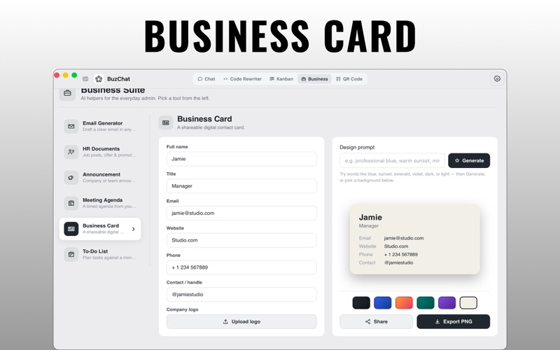 BuzChat - AI Business Chat iPhone screenshot