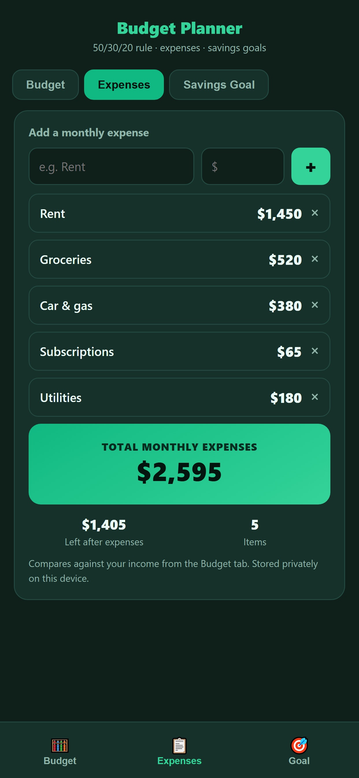 Screenshot 2 of Budget Planner 50/30/20