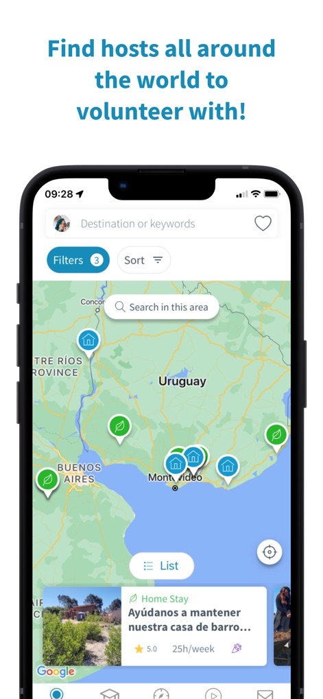 Worldpackers Travel the World - The app's interactive map feature enables users to visually locate hosts worldwide, complemented by robust "filters" to narrow down their search by specific criteria.