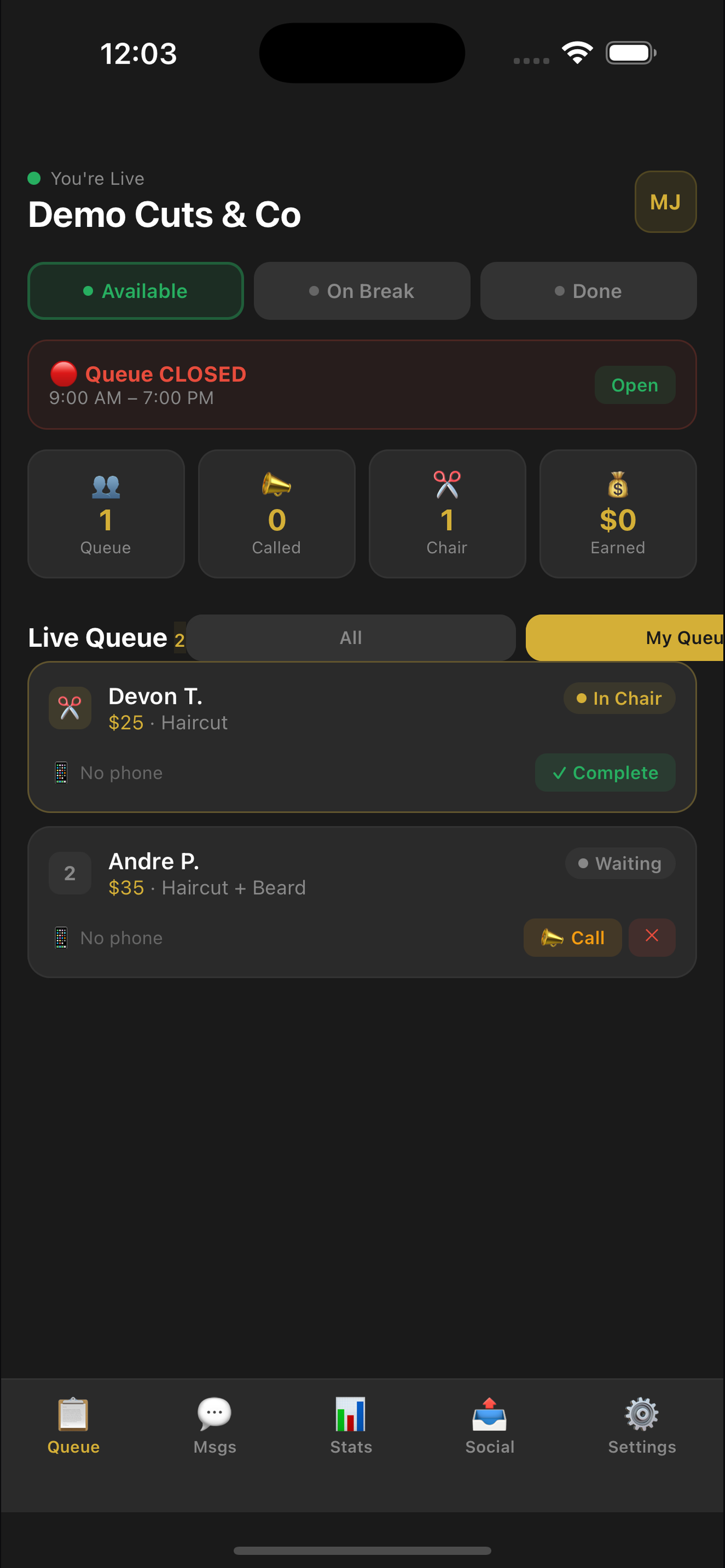 CueUp - Queue & Booking