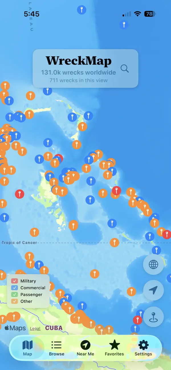 #1. WreckMap (iOS) Por: Arctic Surf Designs