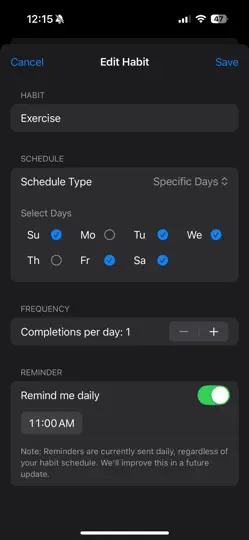 Screenshot von LocalOne Habits auf dem iPhone 2
