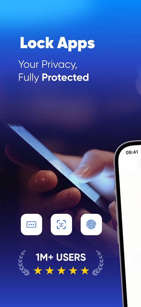 App Lock - Lock Apps . - This initial view highlights the app's commitment to security, showcasing both the 'Lock Apps' mantra and the biometric unlock options at the bottom.