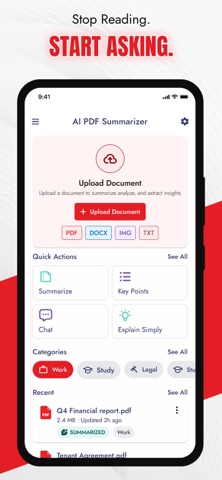 AI PDF Summarizer & Doc Chat iPhone screenshot