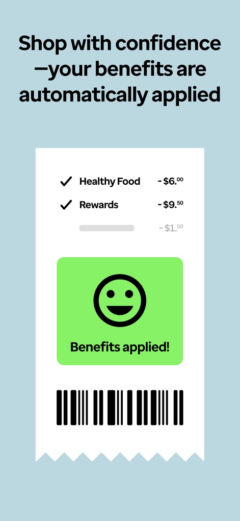 Healthy Benefits Plus - Observe how benefits are automatically applied at checkout, with a clear confirmation of successful application and a breakdown of savings like Healthy Food and Rewards.