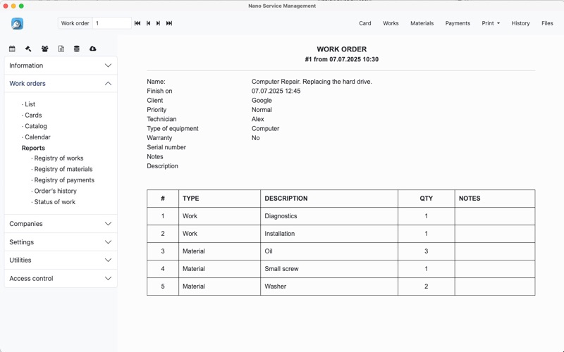 Nano Service Management screenshot