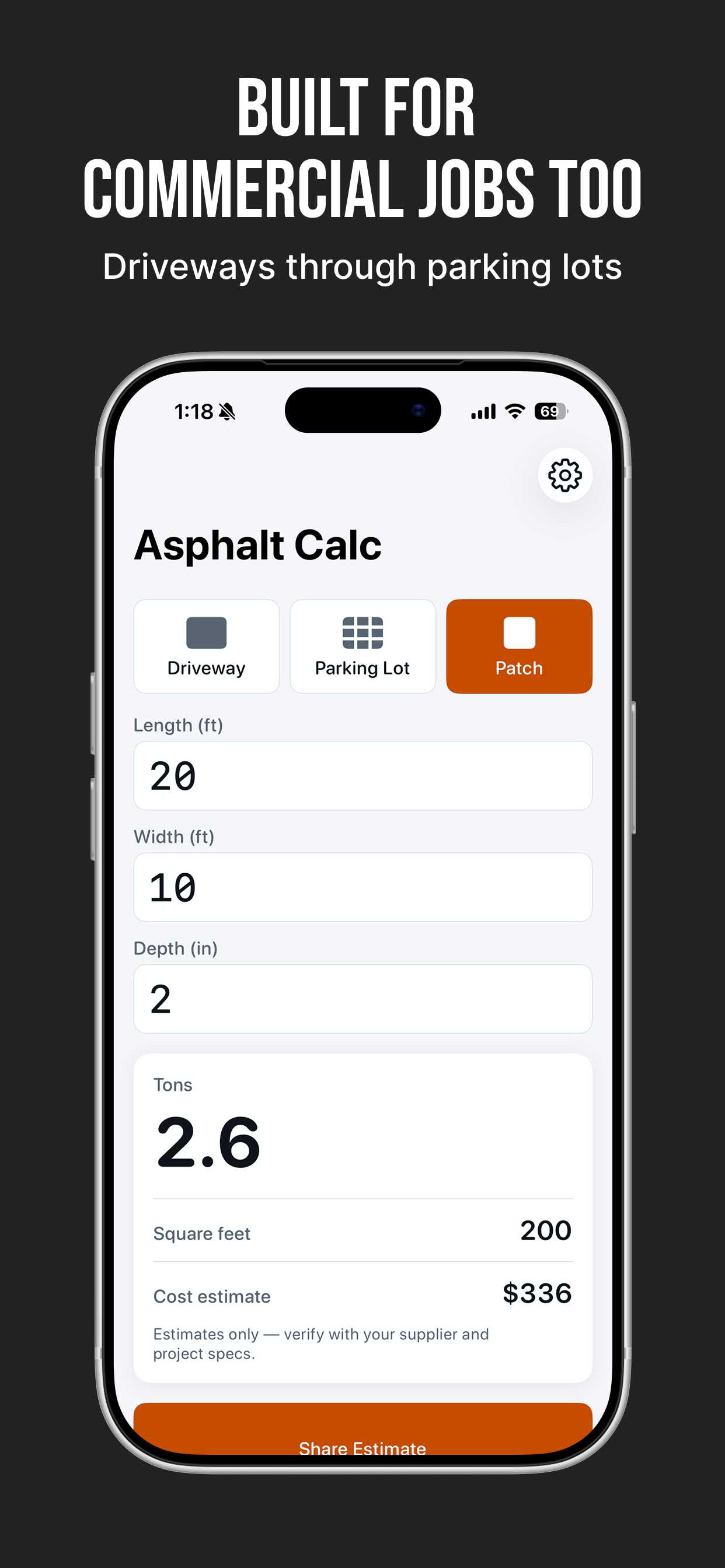 Asphalt Calc - Tons & Cost